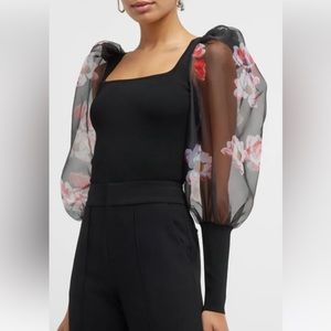 Abella Puff Sleeve Floral Square Neck Sweater Size:  Small